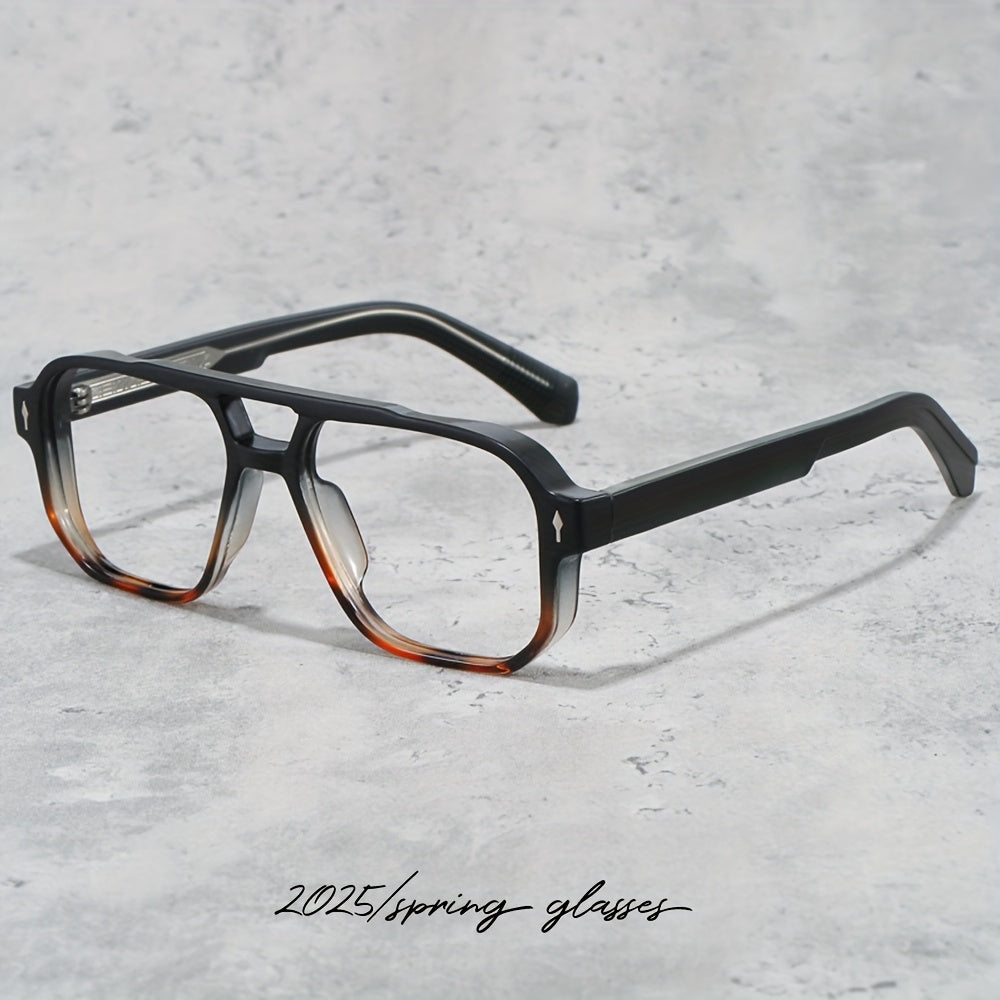 Vintage-Inspired Double Beam Pilot Glasses for Men - Stylish Blue & Black Rectangular Frames with PC Lenses, Lightweight TR90 Material, Includes Protective Case - Perfect for Casual Wear