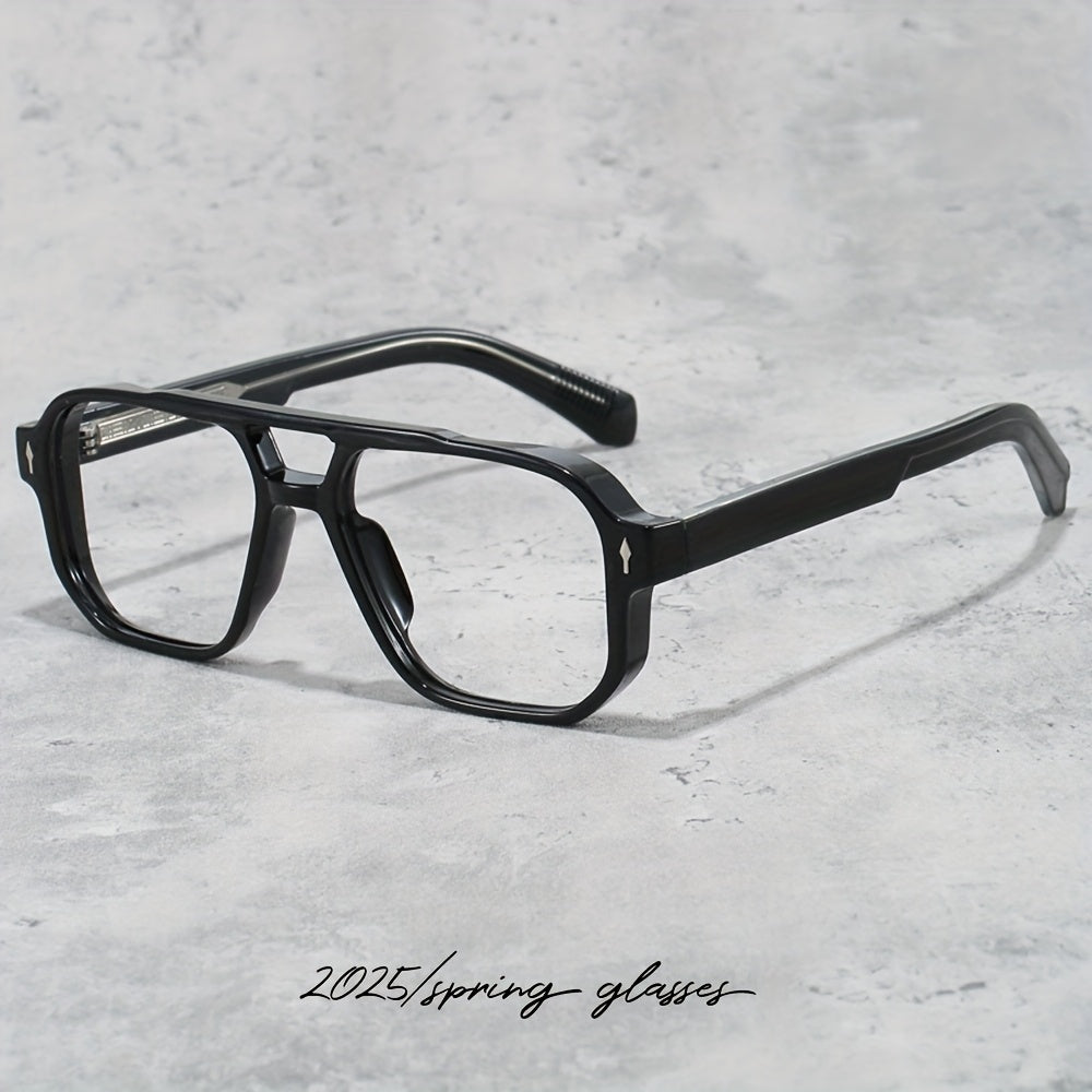 Vintage-Inspired Double Beam Pilot Glasses for Men - Stylish Blue & Black Rectangular Frames with PC Lenses, Lightweight TR90 Material, Includes Protective Case - Perfect for Casual Wear