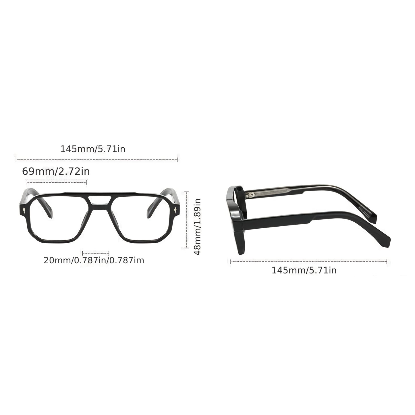Vintage-Inspired Double Beam Pilot Glasses for Men - Stylish Blue & Black Rectangular Frames with PC Lenses, Lightweight TR90 Material, Includes Protective Case - Perfect for Casual Wear