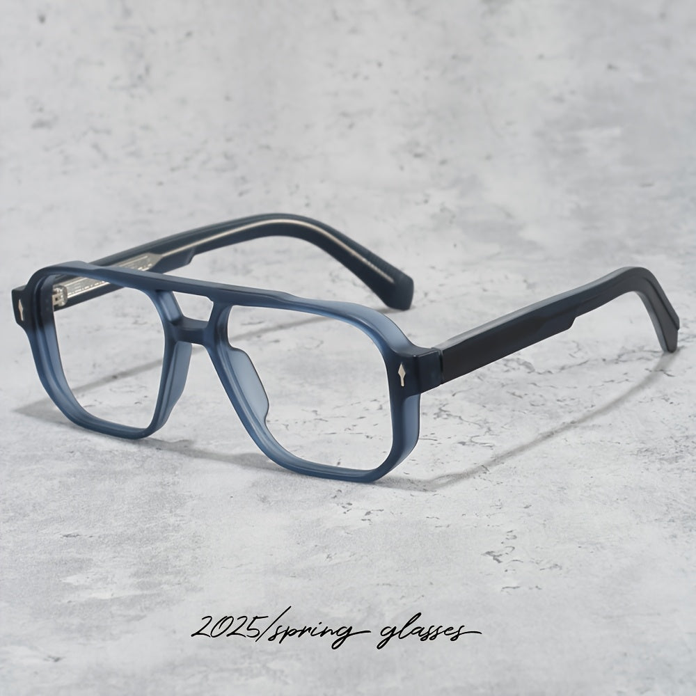 Vintage-Inspired Double Beam Pilot Glasses for Men - Stylish Blue & Black Rectangular Frames with PC Lenses, Lightweight TR90 Material, Includes Protective Case - Perfect for Casual Wear